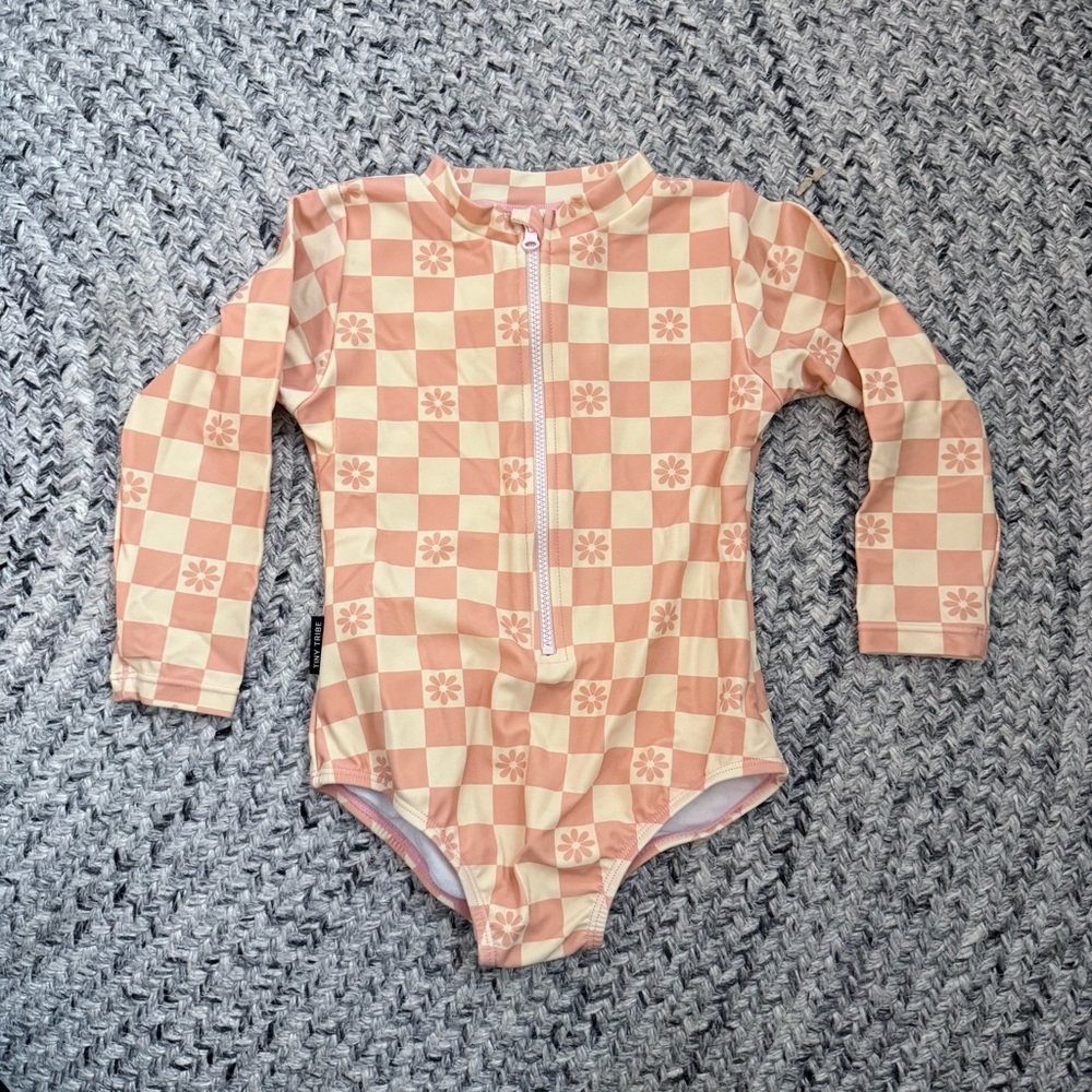 Kids Swim Checkered Rash Guard - Pink
